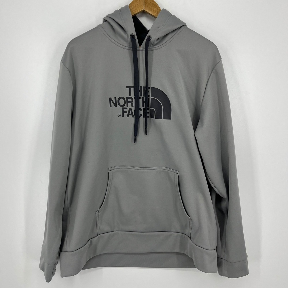 The North Face Mens XL Grey Logo Pullover Fleece Hoodie Drawstring